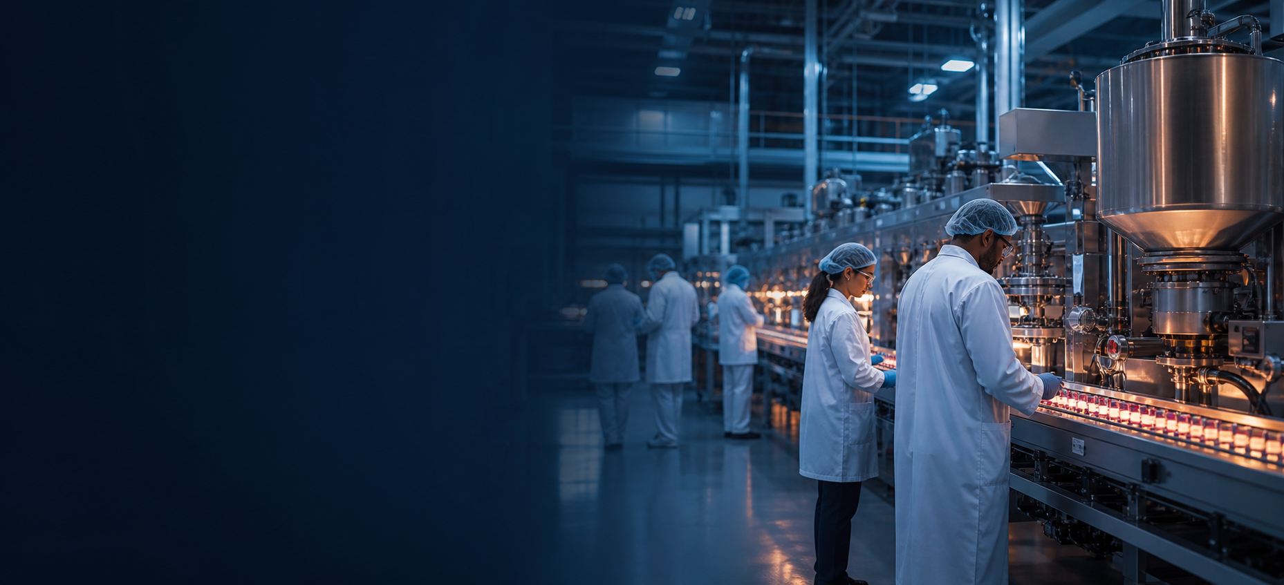 Technicians at work on a pharmaceutical production line